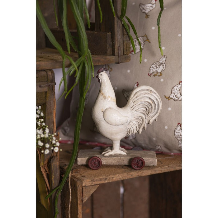 Statua decorativa gallo con carretto