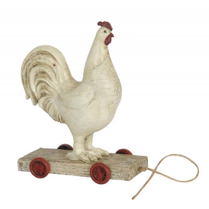 Statua decorativa gallo con carretto