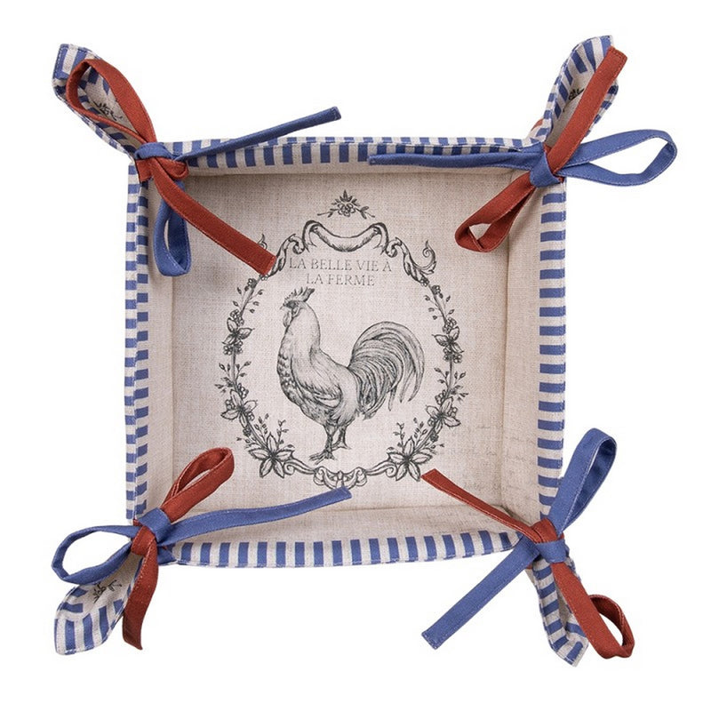 Cestino di pane 35x35x8 cm beige cotone quadrato devine french rooster - Arredo Casa da Sogno