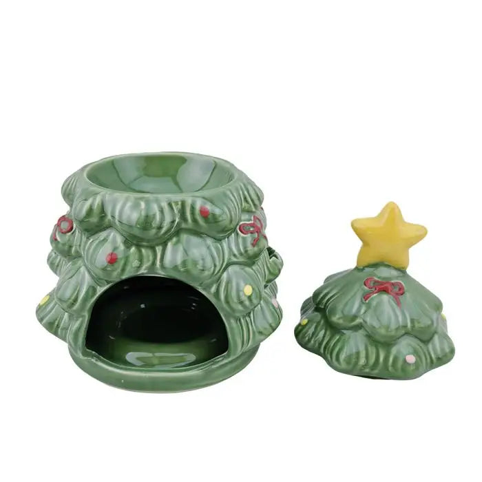 Bruciatore per oli e cere natalizio albero di Natale in ceramica 12 x 11,5 x H 16 cm