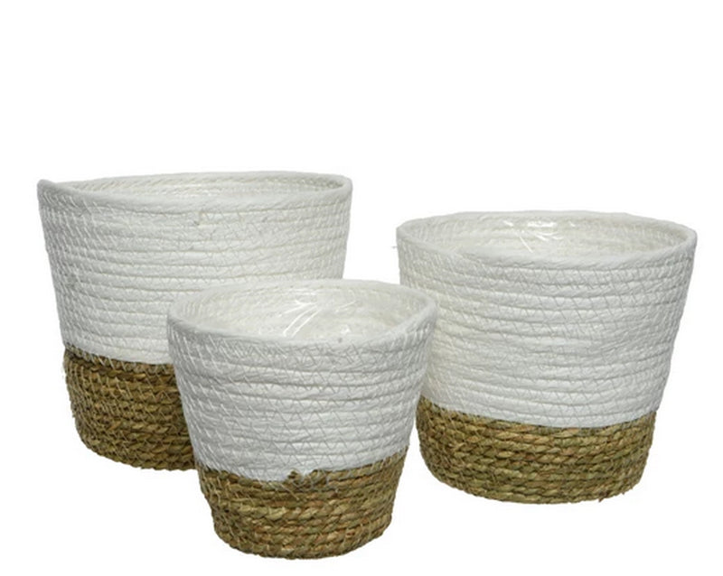 Set di 3 cestini in corda bianco