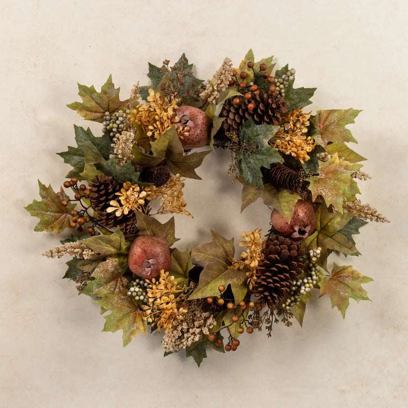 Corona Decorativa Autunnale con Melograni, Bacche e Pigne Ø 61 cm