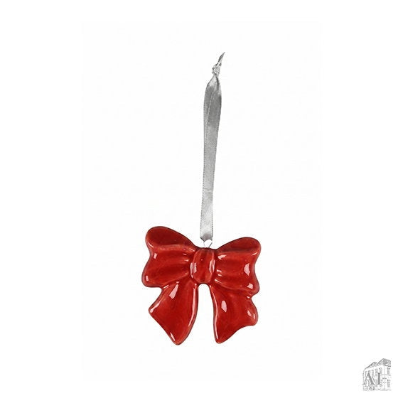 Fiocco Natalizio Rosso in Porcellana da Appendere 6 cm - Apotek