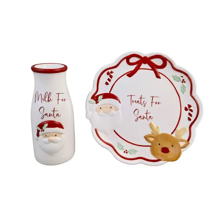 Set piatto e bottiglia per Babbo Natale in ceramica