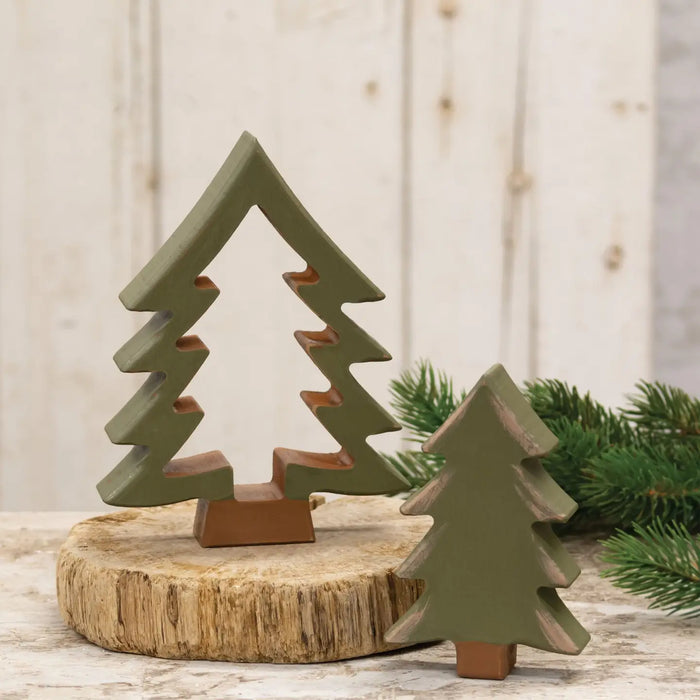 Set di 2 Alberi di Natale in Legno Artigianali