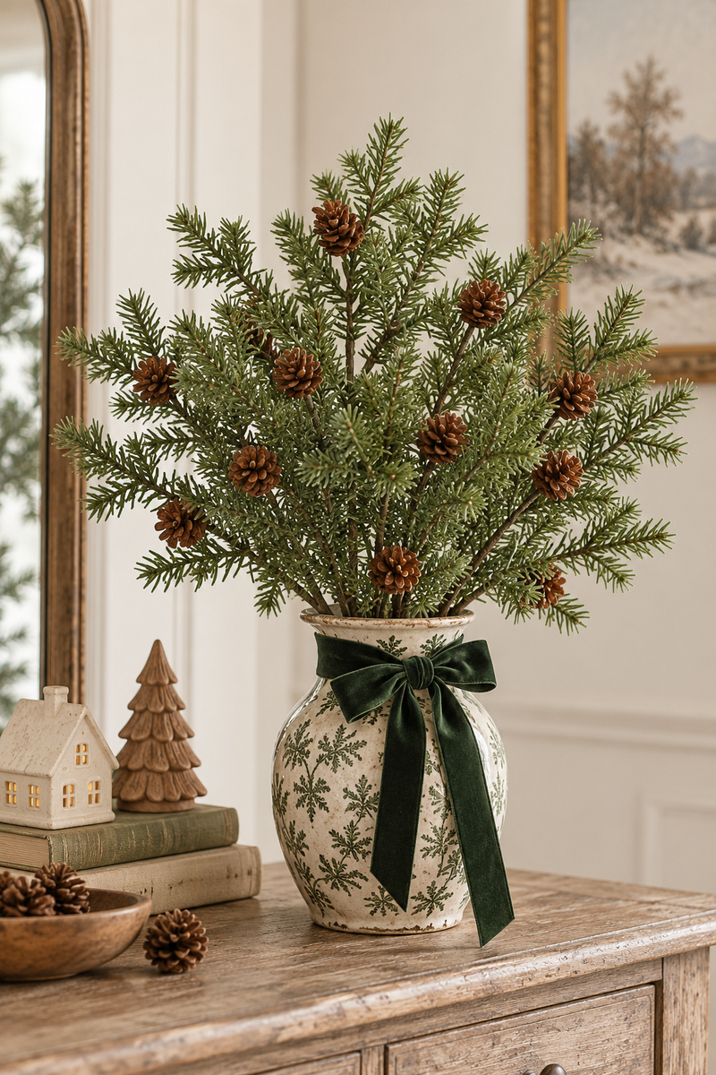 Ramo di abete verde con pigne decorativo H 35 cm - Mr Plant