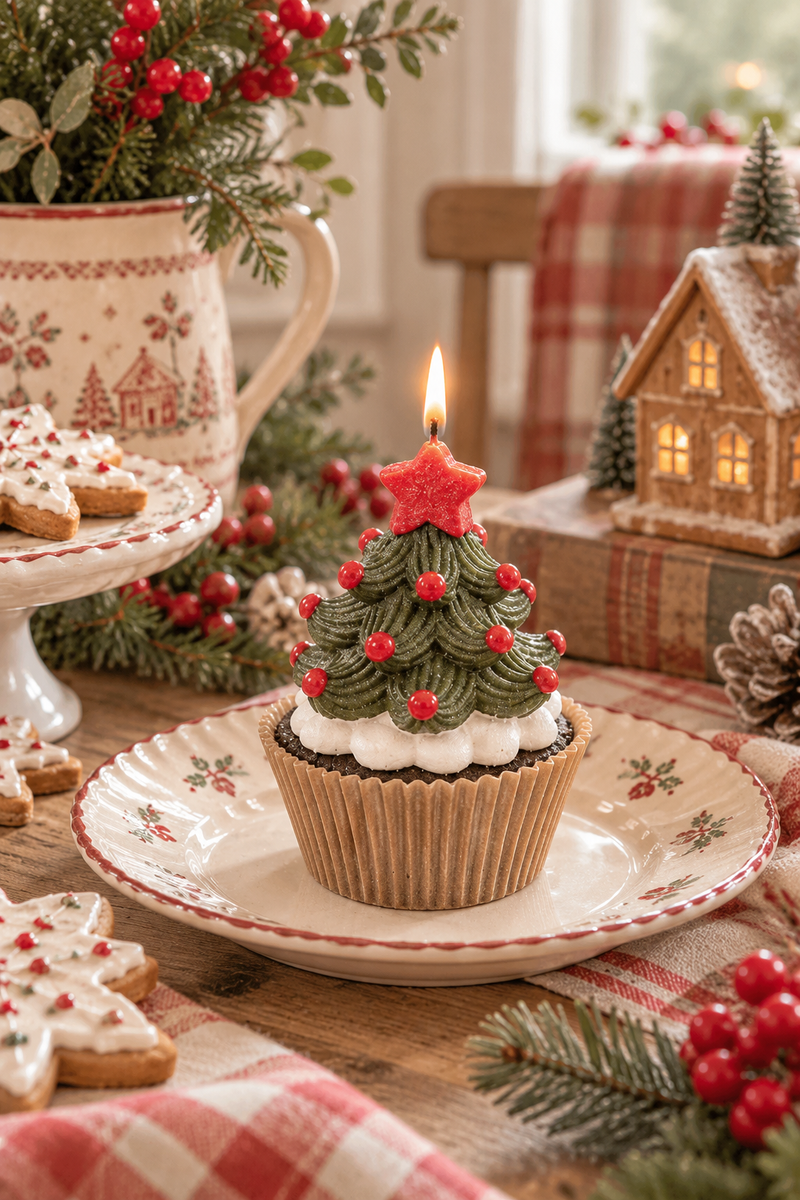 Candela Natalizia Cupcake Albero di Natale 7 cm – Nuvole di Stoffa