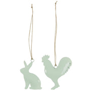Decorazione da appendere c/corda di iuta 2 lepre/gallo Tè verde Set da 2 pezzi - Arredo Casa da Sogno