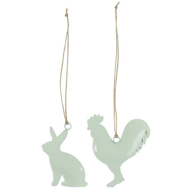 Decorazione da appendere c/corda di iuta 2 lepre/gallo Tè verde Set da 2 pezzi - Arredo Casa da Sogno