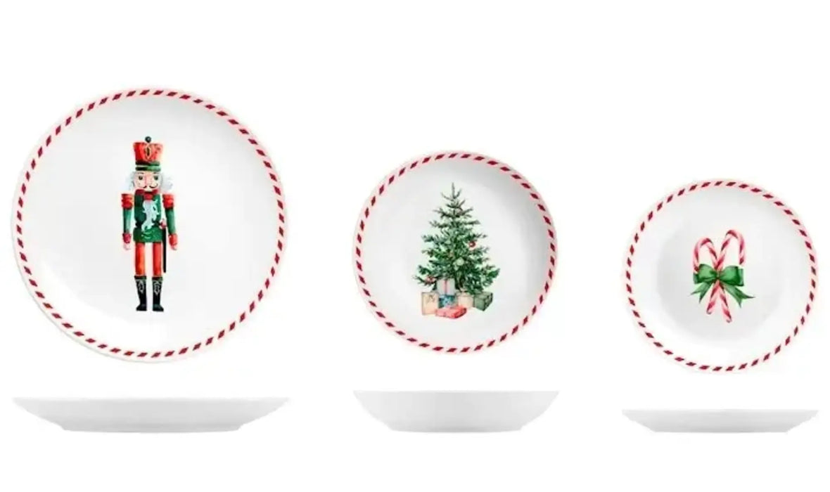 Servizio piatti di 15 pezzi in porcellana bianca con motivi natalizi - CARILLON