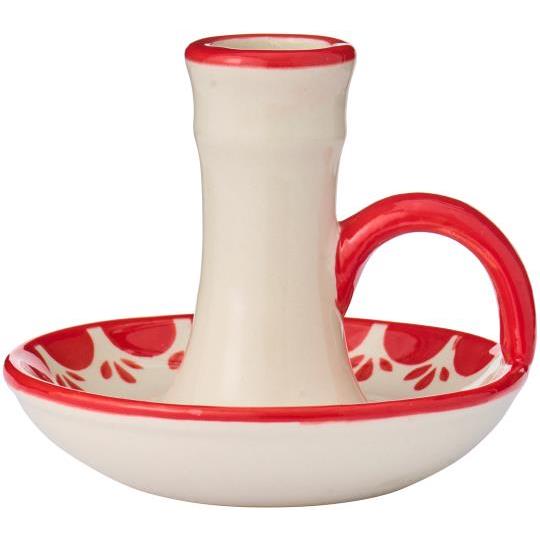 Portacandela natalizio IB Laursen in ceramica bianca e rossa 8,6x10 cm