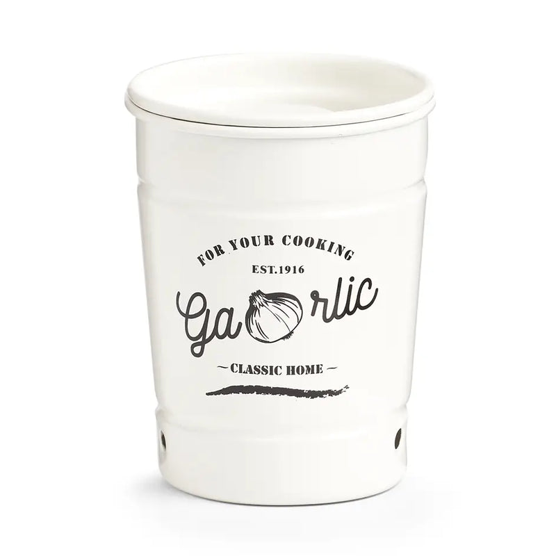 Barattolo Porta Aglio in Metallo Bianco