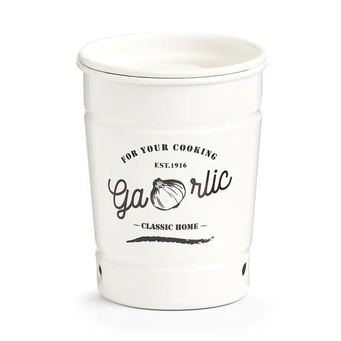 Barattolo Porta Aglio in Metallo Bianco