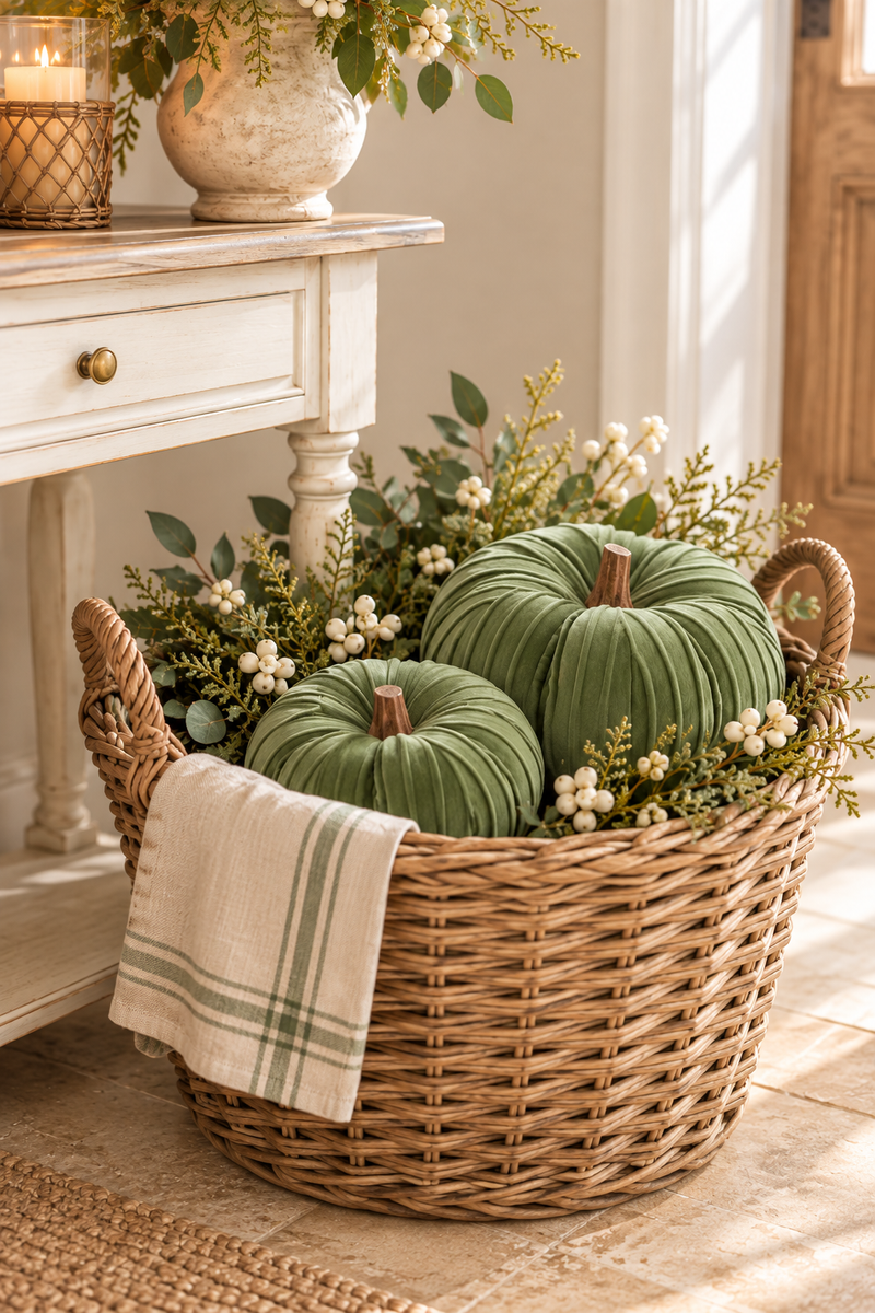 Zucca decorativa verde effetto velluto - 2 misure - Blanc Mariclò
