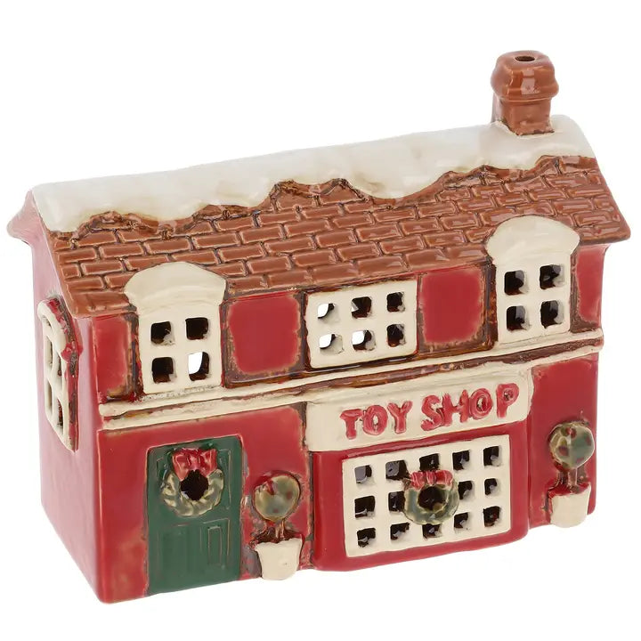 Casetta Negozio di Giocattoli Natalizia in Ceramica Porta Tealight – 15,5 cm