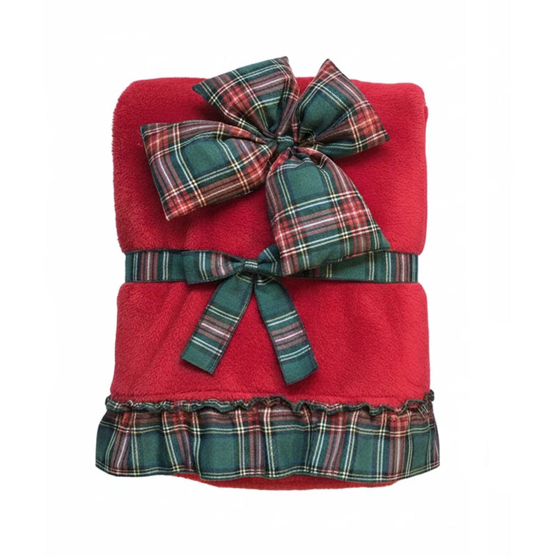 Plaid natalizio Sherpa con fiocco tartan 140 x 170 cm – 2 colori