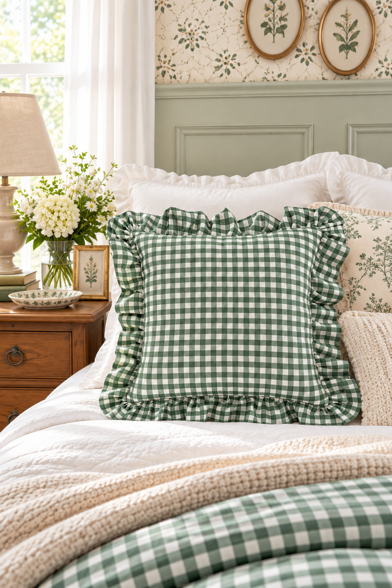 Cuscino Vichy Verde con Gala 45x45 cm Blanc Mariclò
