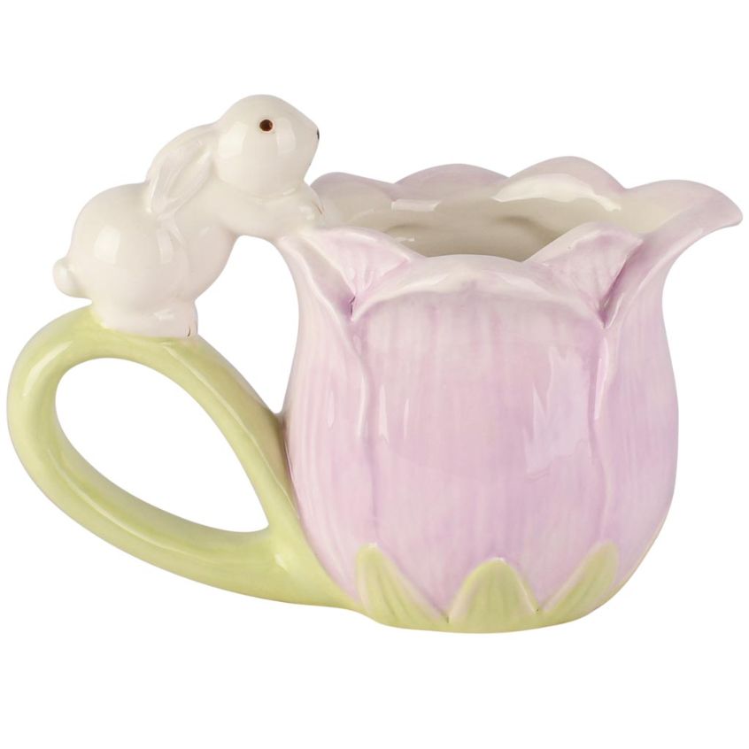 Tazza in Ceramica a Forma di Tulipano con Coniglietto