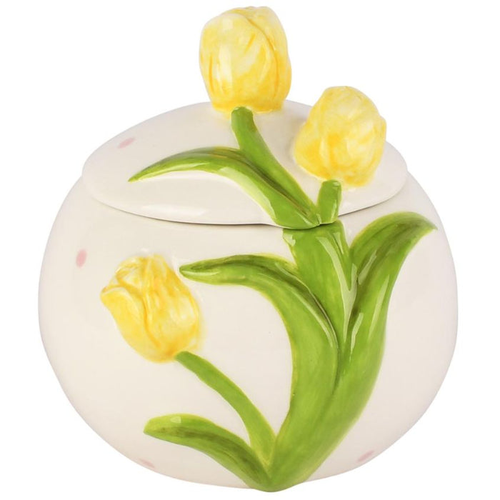 Zuccheriera in Ceramica con Tulipani in Rilievo