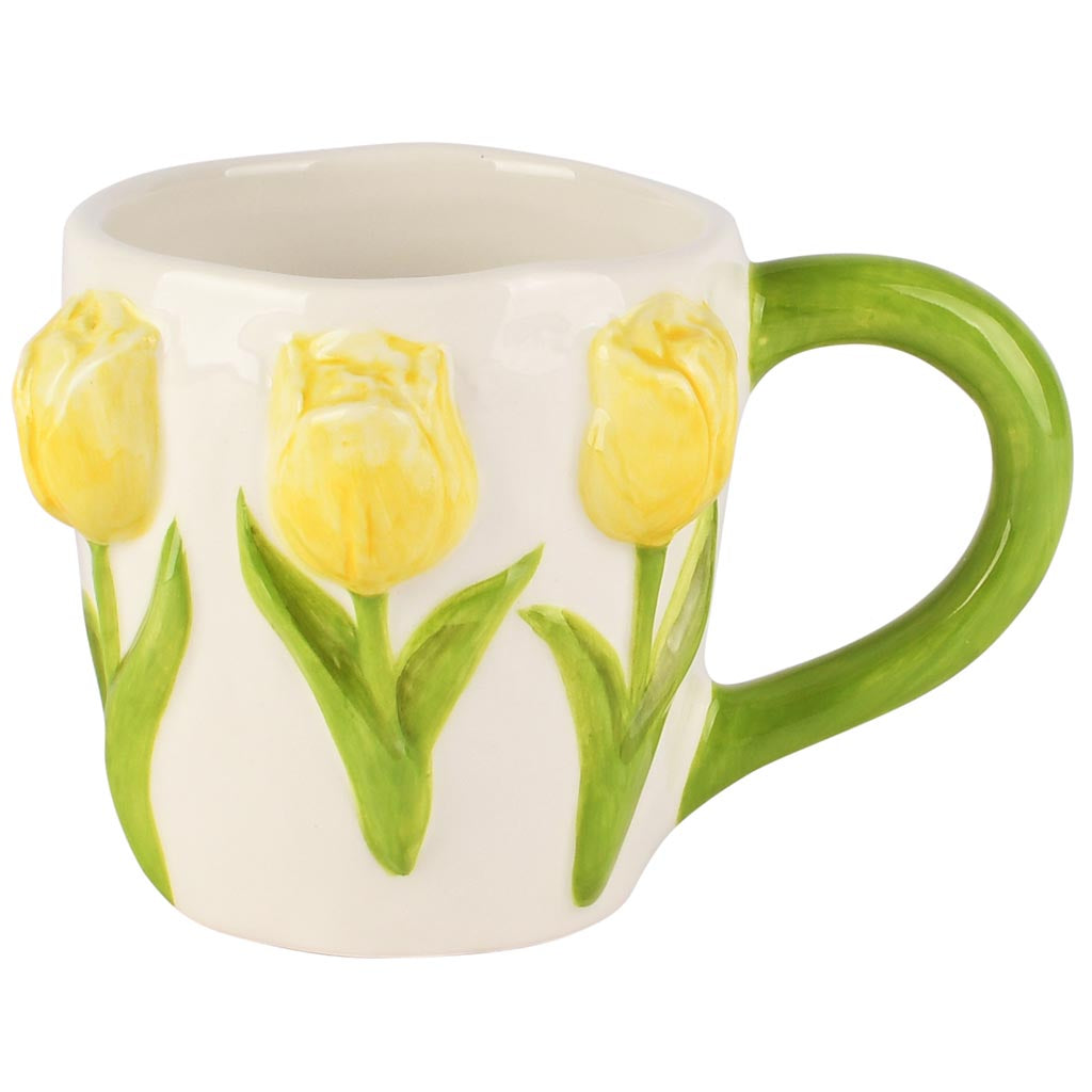 Tazza in Ceramica con Tulipani in Rilievo