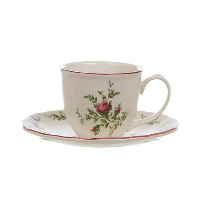 Tazza da caffe con piattino in ceramica con motivo floreale set di 6 - MOSS ROSE