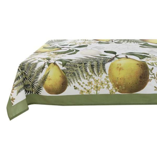 Tovaglia in cotone bianco e verde con motivi frutta da 240 cm - FRUTTI D'AUTUNNO - Arredo Casa da Sogno