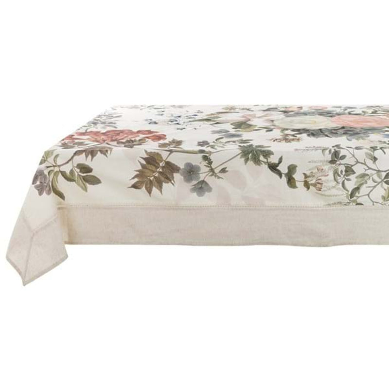 Tovaglia in cotone beige  con motivo floreale Blanc Mariclo - GIARDINO SEGRETO - Arredo Casa da Sogno