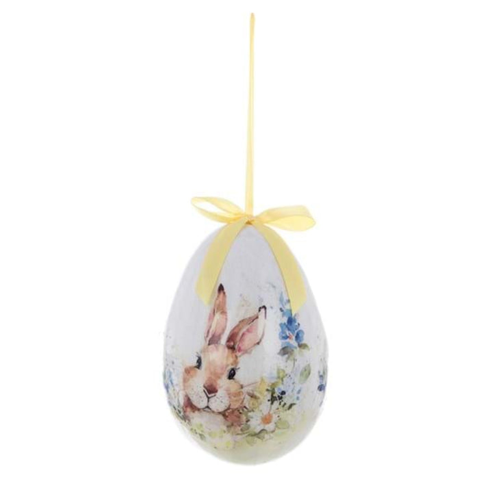 Decorazione uovo con motivo coniglio con fiocco giallo -Aminta