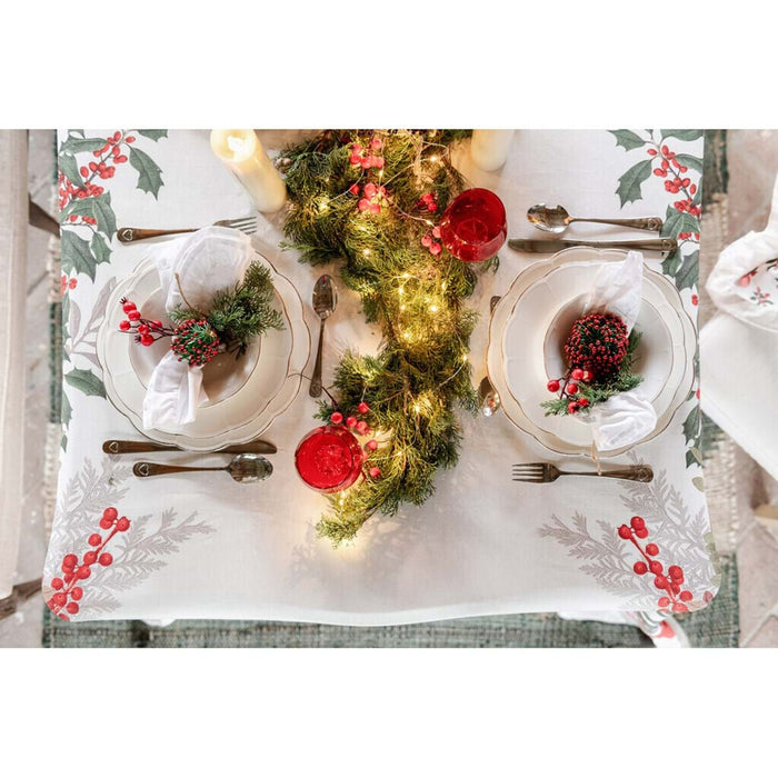 Christmas cotton tablecloth with red bows 150 x 190 cm "Christmas Symphony" - Blanc Mariclò