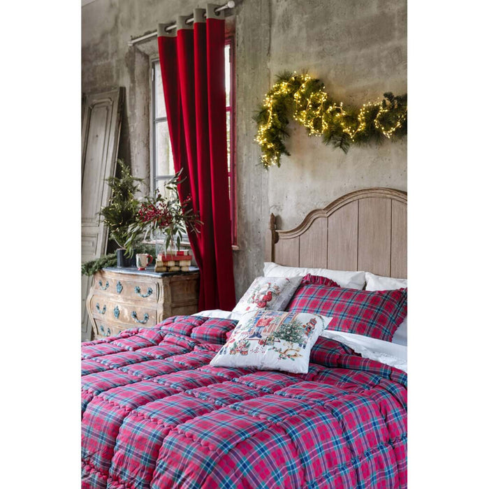 Trapunta matrimoniale in tartan con rouches 370 GSM Montana - Blanc Mariclò