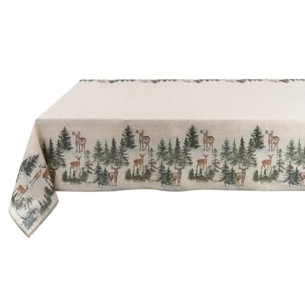 Tovaglia Natalizia  con motivo abeti e cervi Baita Verde 160 x 280 cm -Blanc Mariclò
