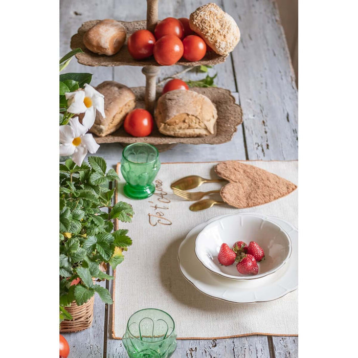 Set de table avec rond de serviette rouille Je t'Aime Blanc Mariclò