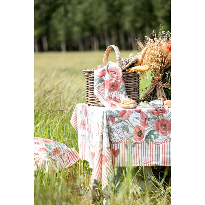 Tablecloth with poppies decoration 150x180 cm Coquelicot - Blanc Mariclò