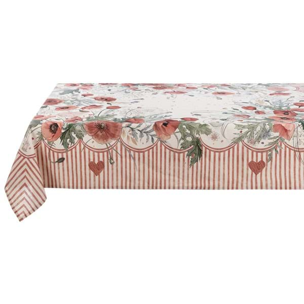 Tablecloth with poppies decoration 150x180 cm Coquelicot - Blanc Mariclò