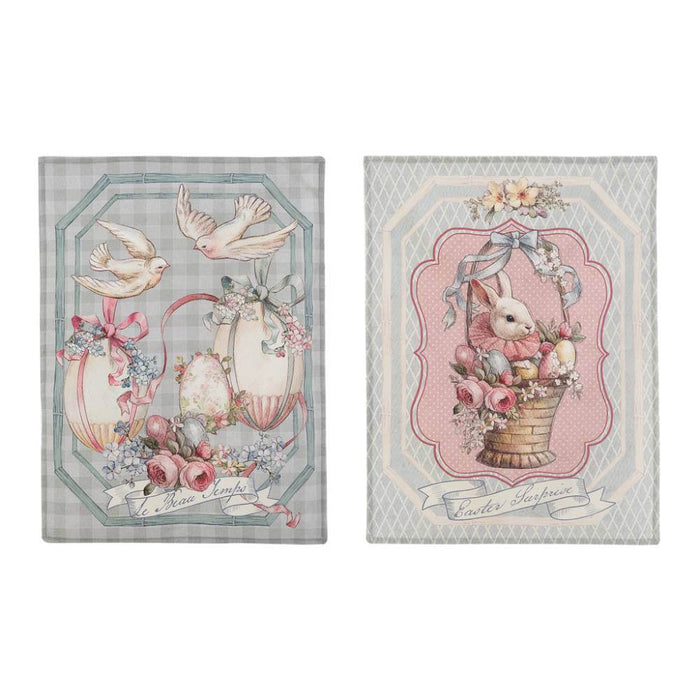 Set of 2 Easter tea towels 50×70 cm Joyeuses Pâques