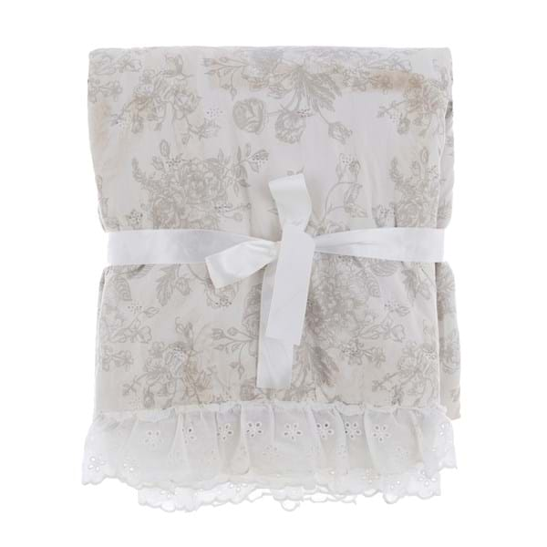 Housse de couette double + 2 taies d'oreiller Floral avec Dentelle Sangallo Fru fru - Blanc Mariclò