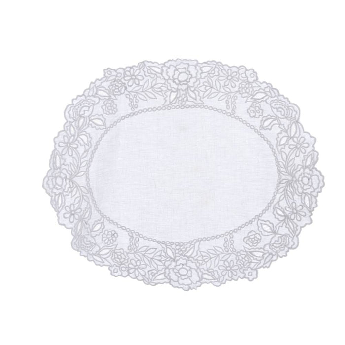 Centrino Ovale Ricamato 35x50 cm Cotone e Lino – Blanc Mariclò