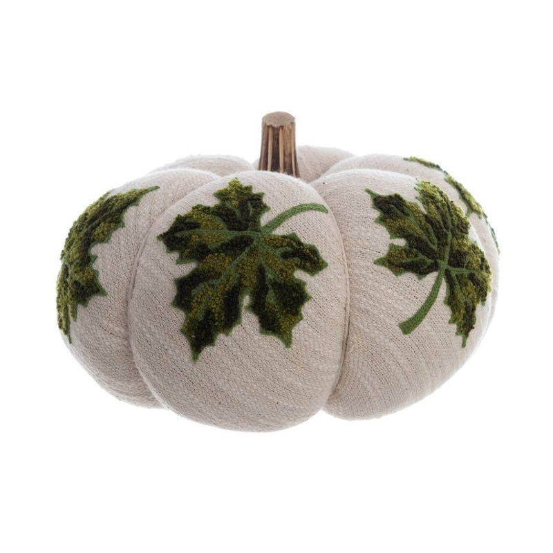 Zucca Decorativa con Foglie Verdi 24x24x14 cm Blanc Mariclò