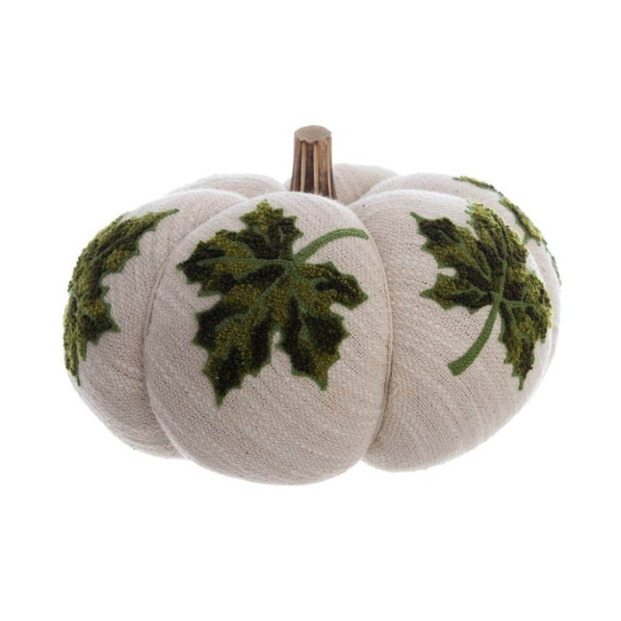 Zucca Decorativa con Foglie Verdi 24x24x14 cm Blanc Mariclò
