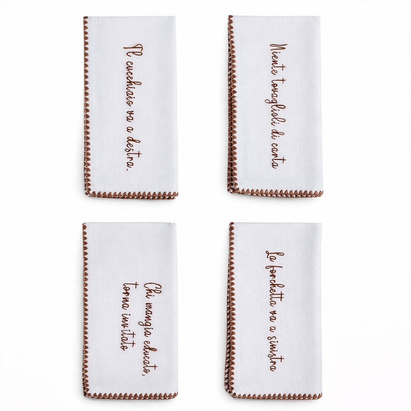 Set 4 Tovaglioli Ricamati 40x40 cm in Cotone | Blanc MariClo' Bon Ton
