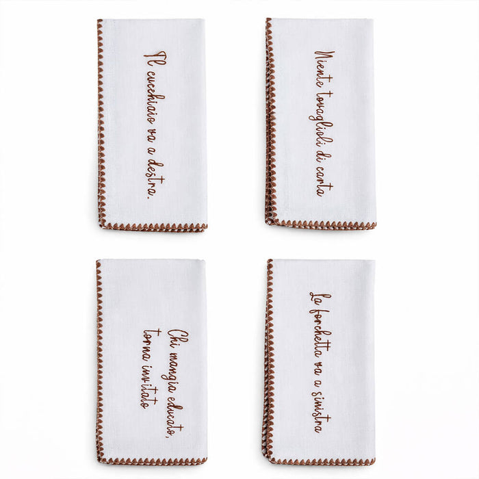 Set 4 Tovaglioli Ricamati 40x40 cm in Cotone | Blanc MariClo' Bon Ton