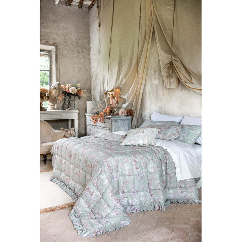 Trapunta Matrimoniale con Gala Toile du Borgo Verde Salvia Blanc MariClo 260x260 cm
