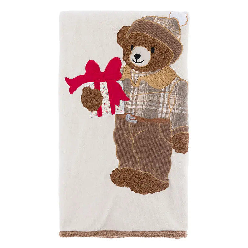 Plaid natalizio Sherpa con orsetto 140×170 – Blanc Mariclò