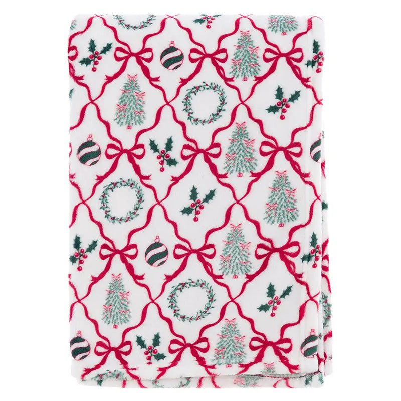 Plaid Natalizio Fiocchi e Ghirlande 140x170 cm – Blanc Mariclò