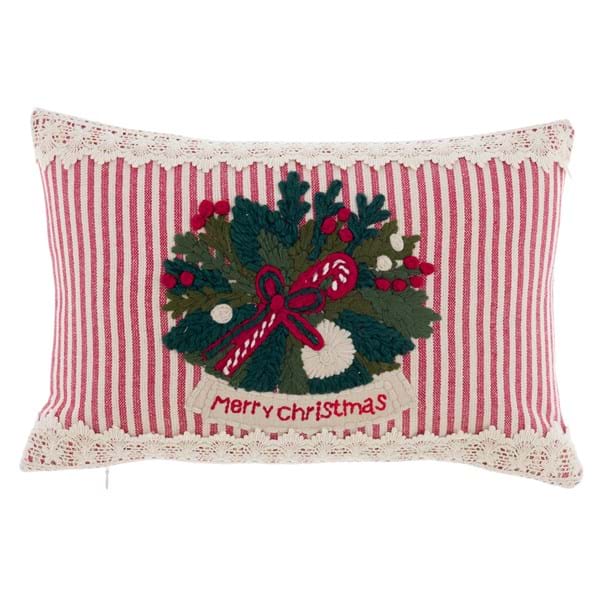 Cuscino Natalizio Happy Xmas con Ghirlanda Ricamata 30x45 cm – Blanc Mariclò