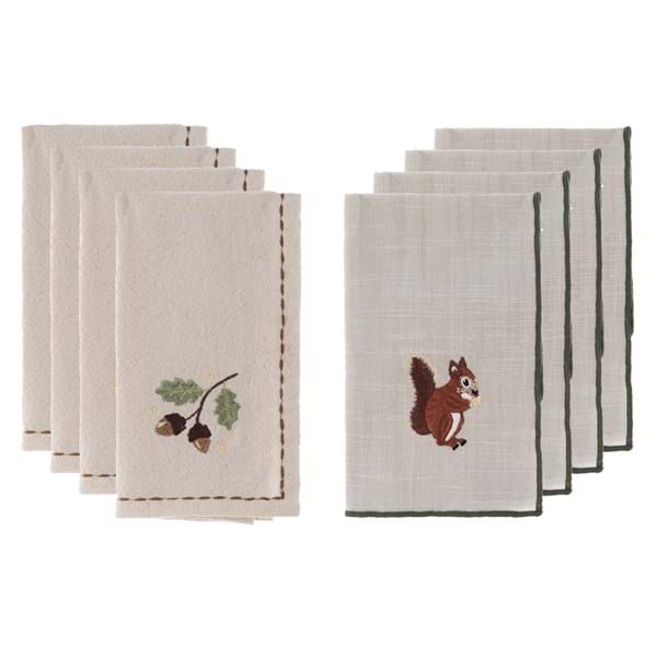 Set 4 tovaglioli autunnali con scoiattoli e ghiande - Blanc Mariclò