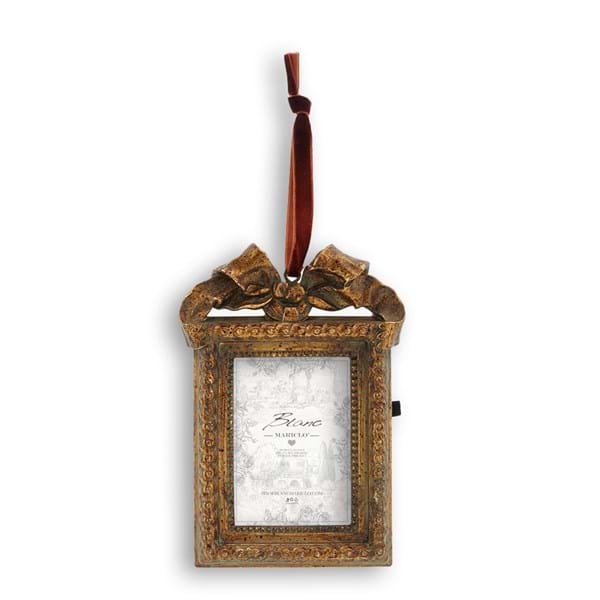 Portafoto vintage dorato con fiocco e nastro in velluto 10 x 15 cm