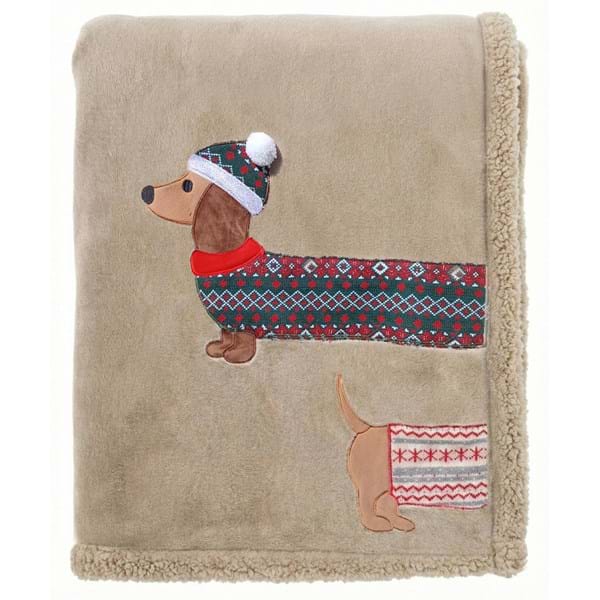 Plaid natalizio Sherpa beige con bassotti 140 X 170 cm - Blanc Mariclò