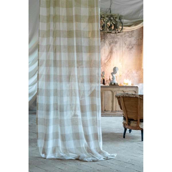Tenda lunga beige a quadri Vichy 290 X 150 cm - Blanc Mariclò