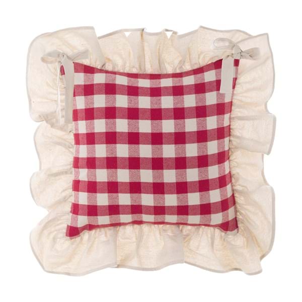Copricuscino a quadri rosso e bianco con gala 40 x 40 cm - Blanc Mariclò
